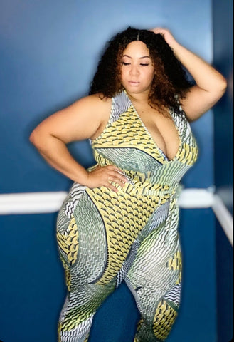 Women's Plus Size Ruched Halter Jumpsuit in Turquoise