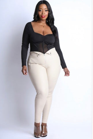 Plus Size Faux Leather Joggers in Black