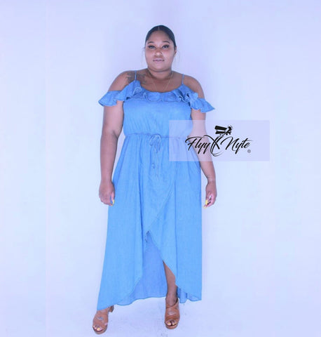 Final Sale Plus Size Faux Wrap Dress in Blue and Orange
