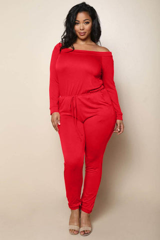 Plus Size 2-Piece Crop Top and Pant Set in Black with White and Red Trim