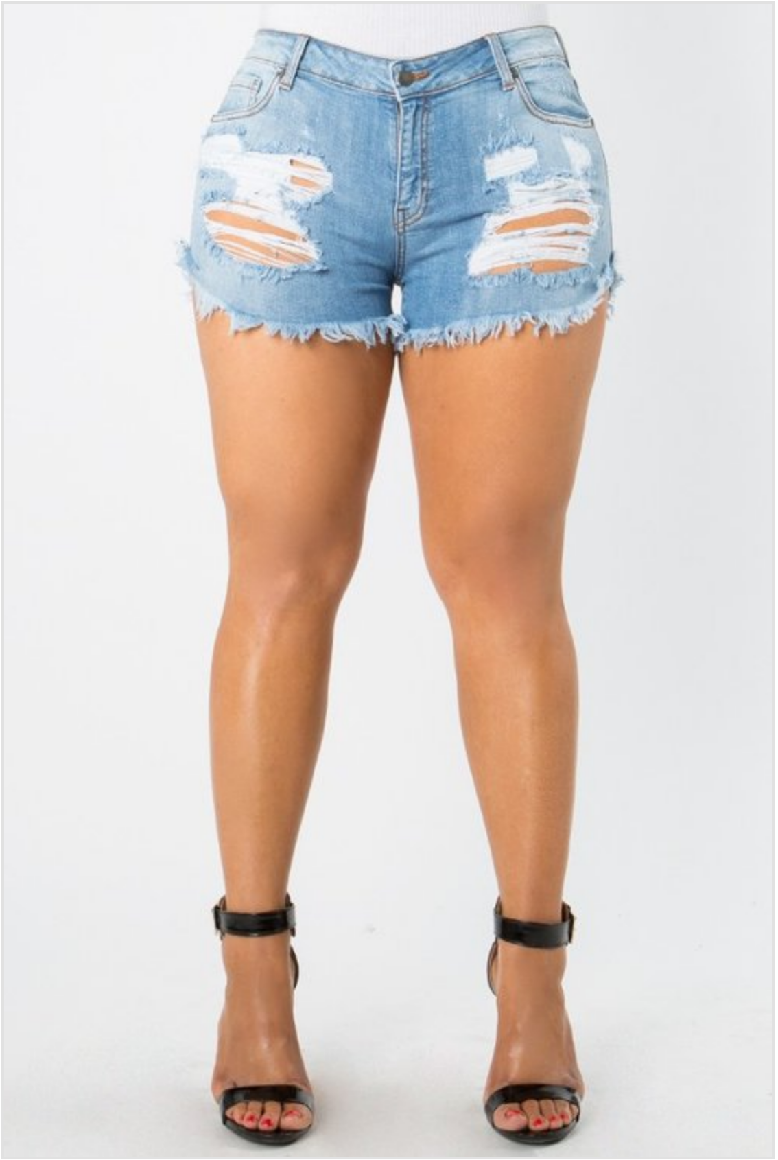 Plus Size NO STRESS Denim Shorts in Light Blue Wash - Flyy By Nyte 