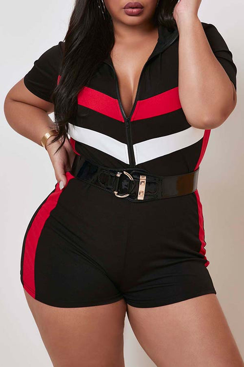 Plus Size Romper in Black Red and White