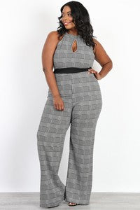 Plus Size Sleeveless Houndstooth Jumpsuit - Flyy By Nyte 
