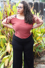 Women's Plus Size Short Sleeve Shirt with Caged Seam in Coral - Flyy By Nyte 