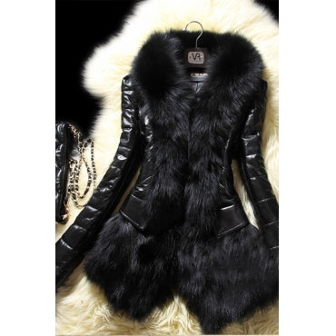Women's Plus Size Faux Fur Long Sleeve Jacket in Black - Flyy By Nyte 