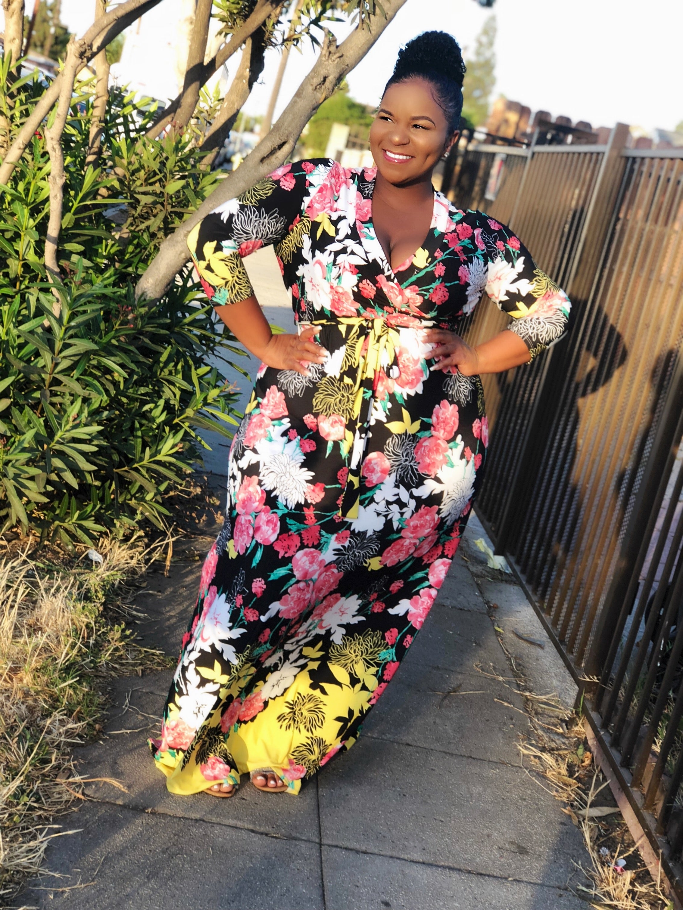 Plus Size CURVESLAYER Wrap Maxi Dress with Front Tie in Flower Print - Flyy By Nyte 