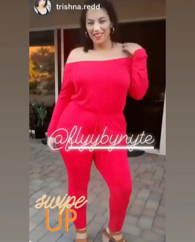 Final Sale Women's Plus Size LADY IN RED Off Shoulder Jumpsuit - Flyy By Nyte 