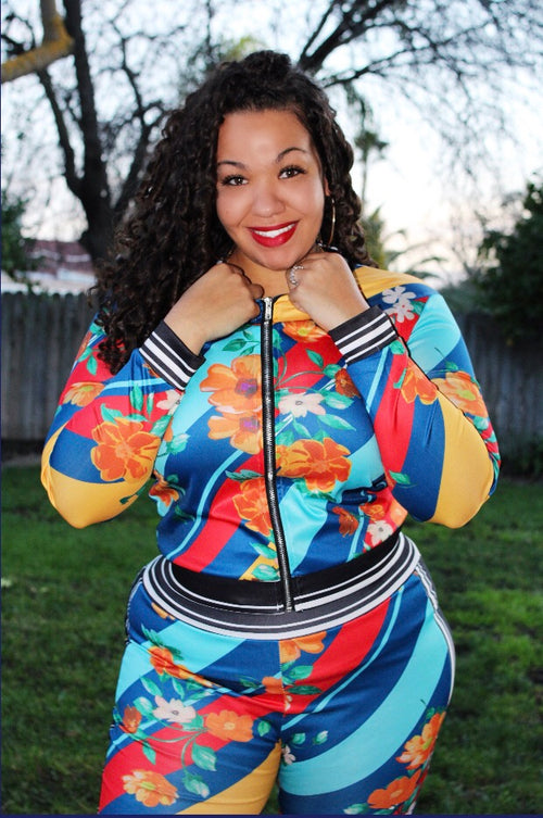 Plus Size 2-Piece Track Set in Red Yellow and Blue