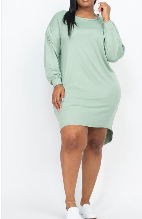 Final Sale Plus Size Long Sleeve Dress in Mint Green