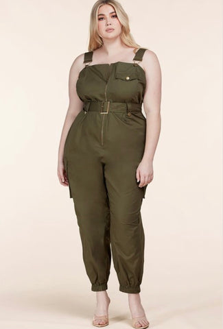 New Plus Size Deep V Jumpsuit with Attached Tie in Green and Yellow