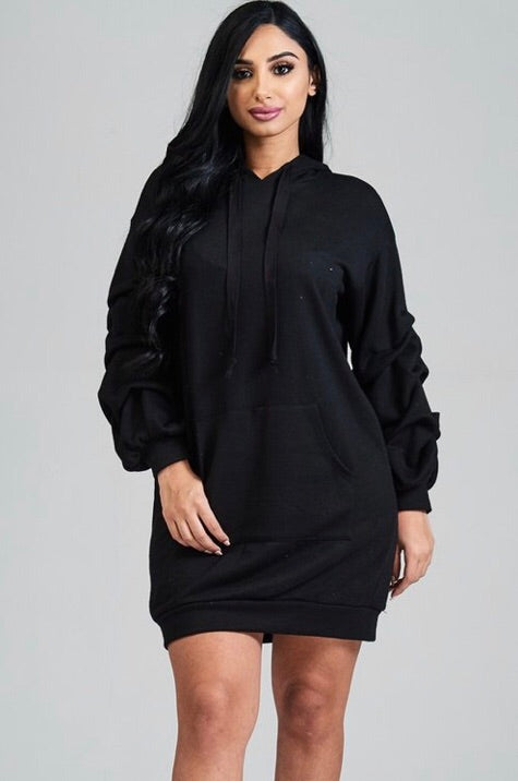 Plus Size Hooded Mini Dress in Black