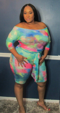 Plus Size 2-Piece Set Tank Top and Skirt in Rainbow Print
