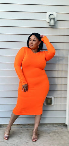 Plus Size Faux Wrap Mini Dress in Orange and Black