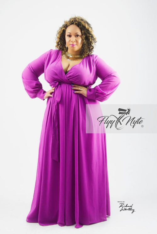Plus Size Chiffon Wrap Maxi with Attached Tie in Violet