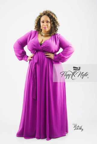 Plus Size Faux Wrap Maxi with Attached Tie in Red and Blue
