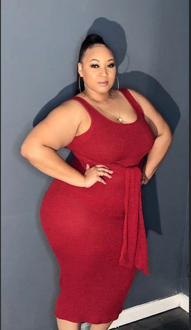 Final Sale Plus Size Bodycon Dress in Red and White