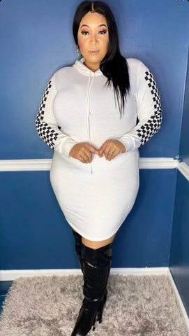 Plus Size Hoodie Dress in White