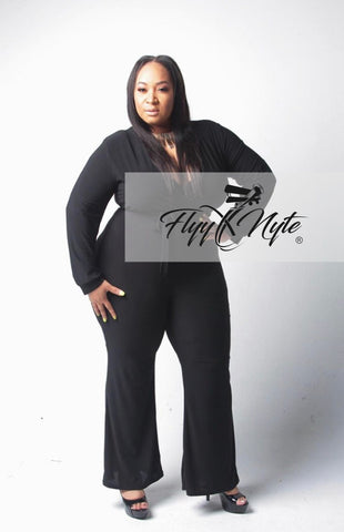 Plus Size Full Body Velvet Bodysuit with Front Zipper in Black