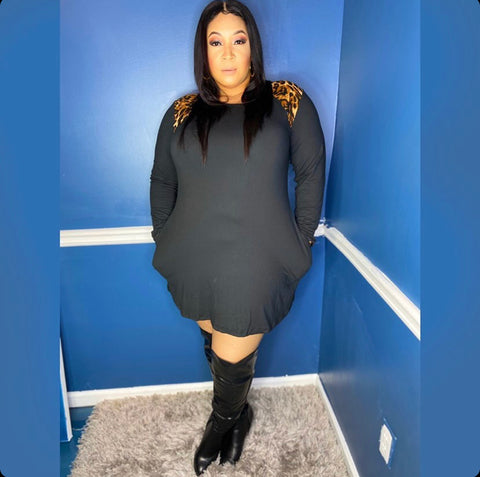 Plus Size Long Sleeve Cold Shoulder Ribbed Mini in Black