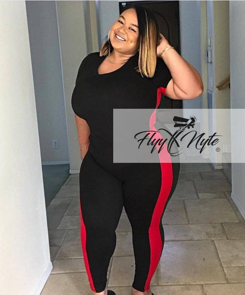 Plus Size 2-Piece Top and Pants Set in Black and Red