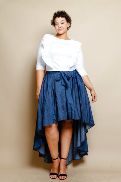 Women's Plus Size CHELSEA Hi-Lo Denim Skirt in Dark Wash - Flyy By Nyte 