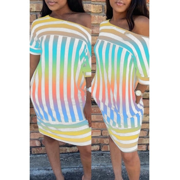 New Plus Size Off Shoulder Knee Length Dress in Multi Colors